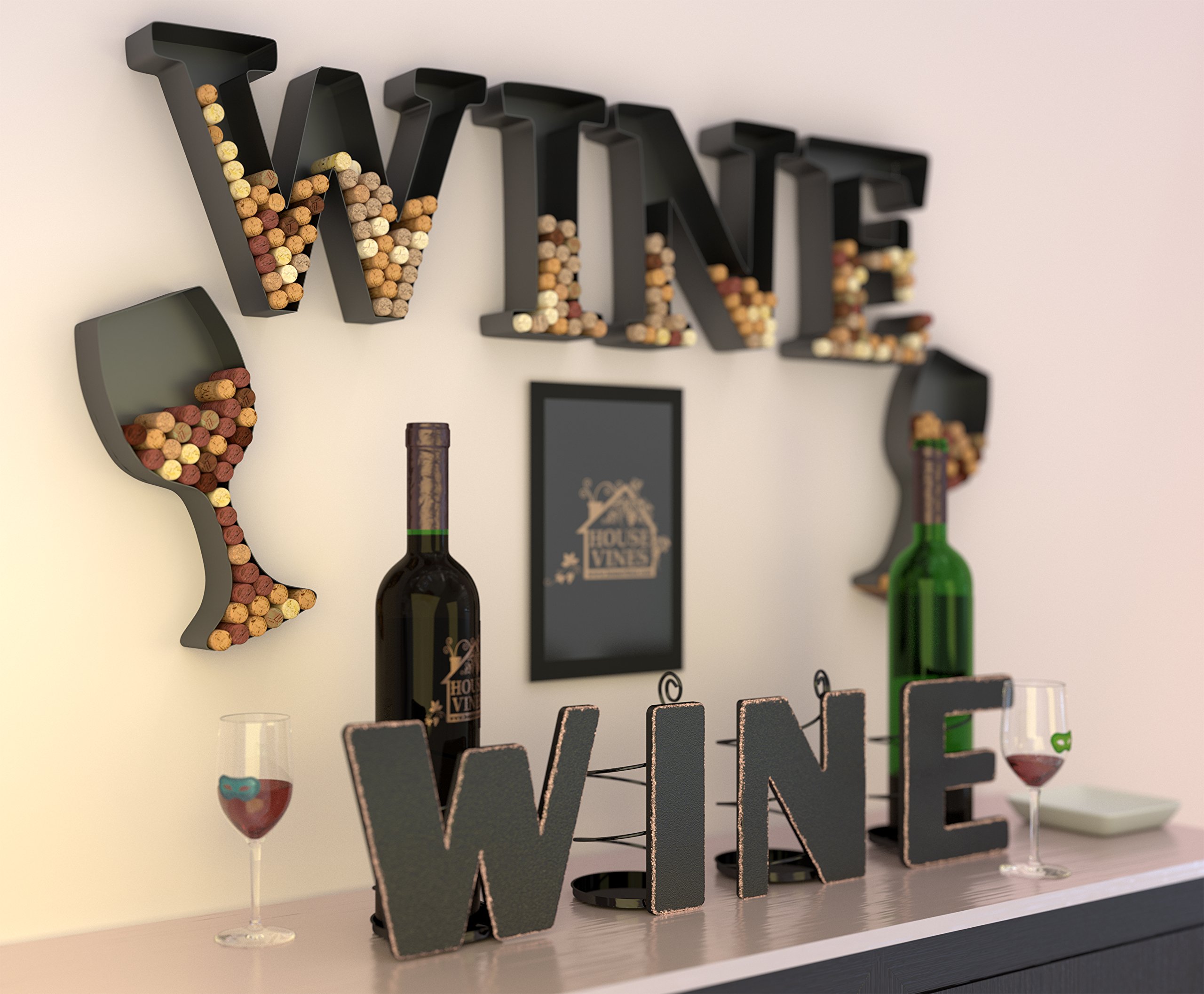 Wine Decor - Metal Wine Bottle Holder - All 4 Letters Wine - Decorative Wine Bottle Holders - Gifts for Wine Lovers - Winery Decor by HouseVines