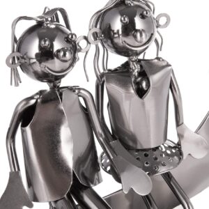 BRUBAKER Bottle Holder Wine - Couple on The Moon - Lovers Sculpture Metal - Bottle Stand with Greeting Card