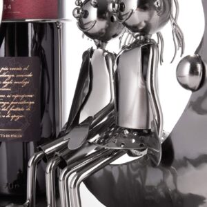 BRUBAKER Bottle Holder Wine - Couple on The Moon - Lovers Sculpture Metal - Bottle Stand with Greeting Card