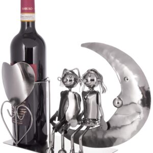 BRUBAKER Bottle Holder Wine - Couple on The Moon - Lovers Sculpture Metal - Bottle Stand with Greeting Card