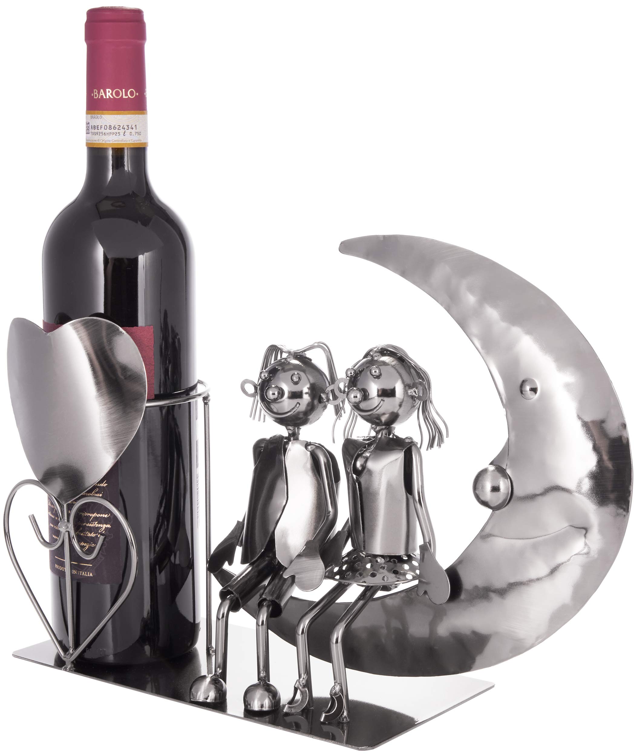 BRUBAKER Bottle Holder Wine - Couple on The Moon - Lovers Sculpture Metal - Bottle Stand with Greeting Card