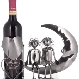 BRUBAKER Bottle Holder Wine - Couple on The Moon - Lovers Sculpture Metal - Bottle Stand with Greeting Card