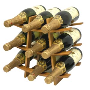 DECOMIL - 9 Bottle Samurai Style Stackable Modular Wine Rack Wine Storage Rack Solid Bamboo Wine Holder Display Shelves, Wobble-Free (9 Bottle Capacity - Samurai Style Capacity)