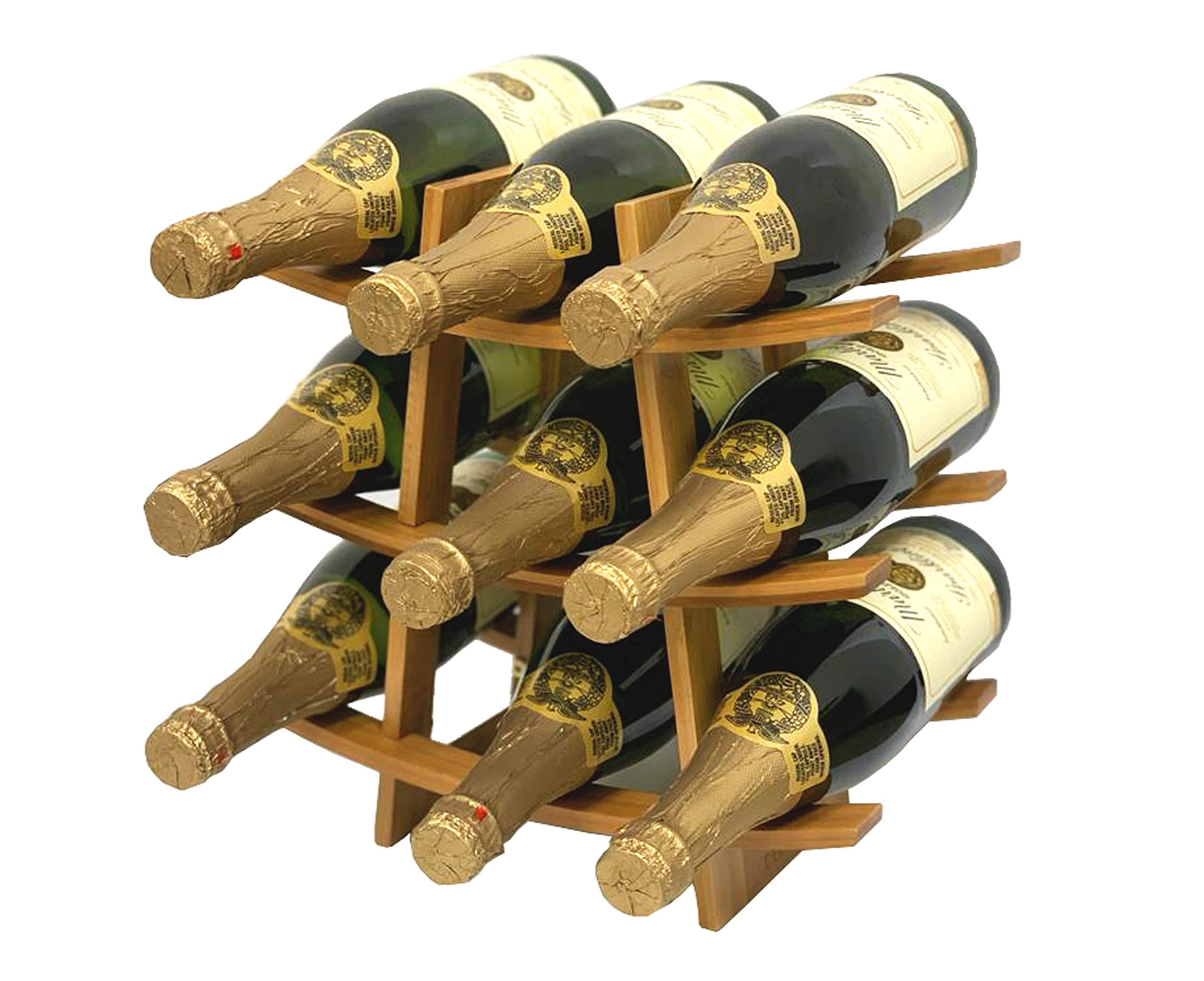 DECOMIL - 9 Bottle Samurai Style Stackable Modular Wine Rack Wine Storage Rack Solid Bamboo Wine Holder Display Shelves, Wobble-Free (9 Bottle Capacity - Samurai Style Capacity)