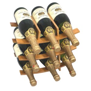 DECOMIL - 9 Bottle Samurai Style Stackable Modular Wine Rack Wine Storage Rack Solid Bamboo Wine Holder Display Shelves, Wobble-Free (9 Bottle Capacity - Samurai Style Capacity)