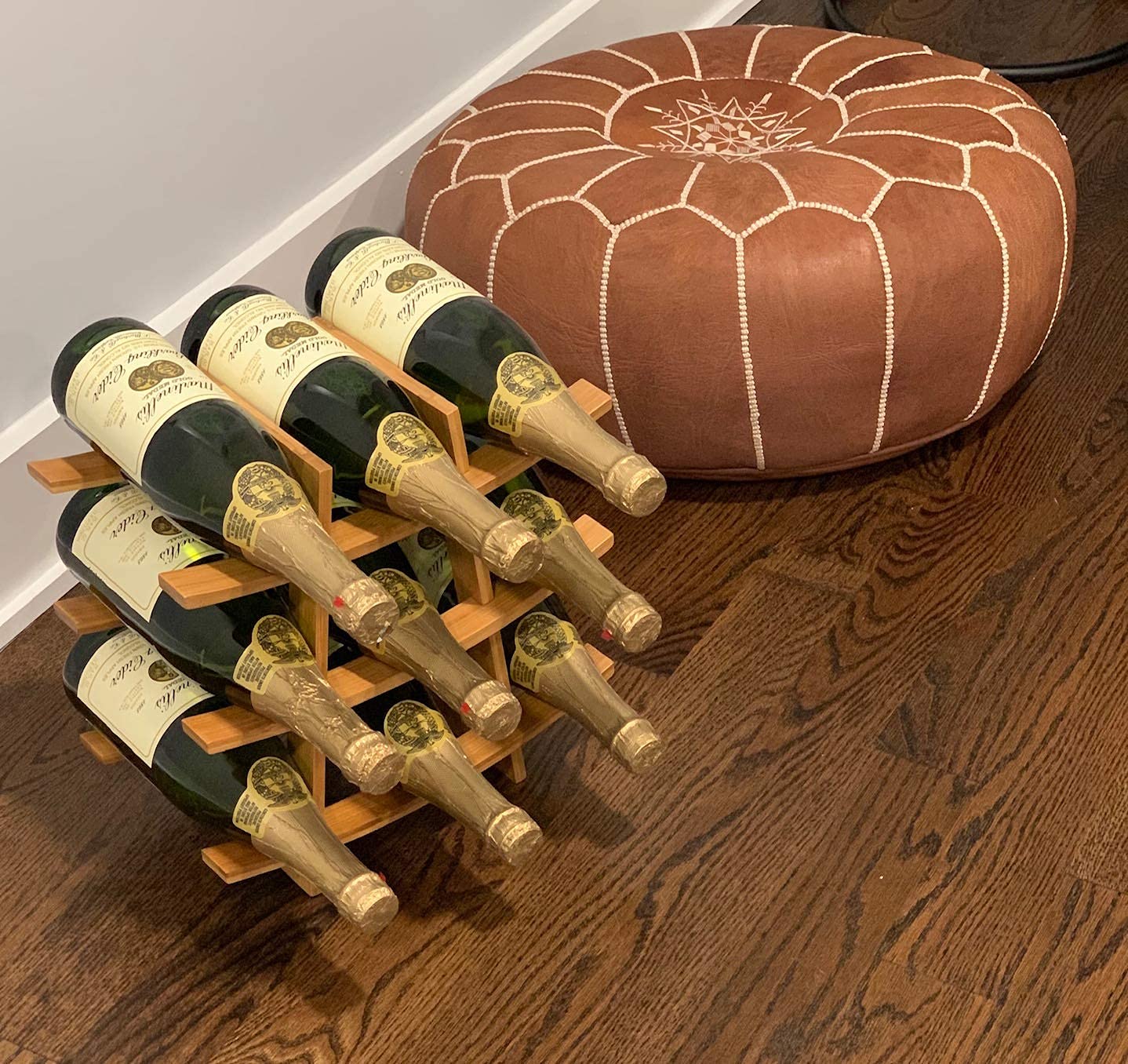 DECOMIL - 9 Bottle Samurai Style Stackable Modular Wine Rack Wine Storage Rack Solid Bamboo Wine Holder Display Shelves, Wobble-Free (9 Bottle Capacity - Samurai Style Capacity)