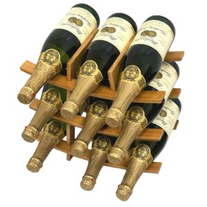 DECOMIL - 9 Bottle Samurai Style Stackable Modular Wine Rack Wine Storage Rack Solid Bamboo Wine Holder Display Shelves, Wobble-Free (9 Bottle Capacity - Samurai Style Capacity)