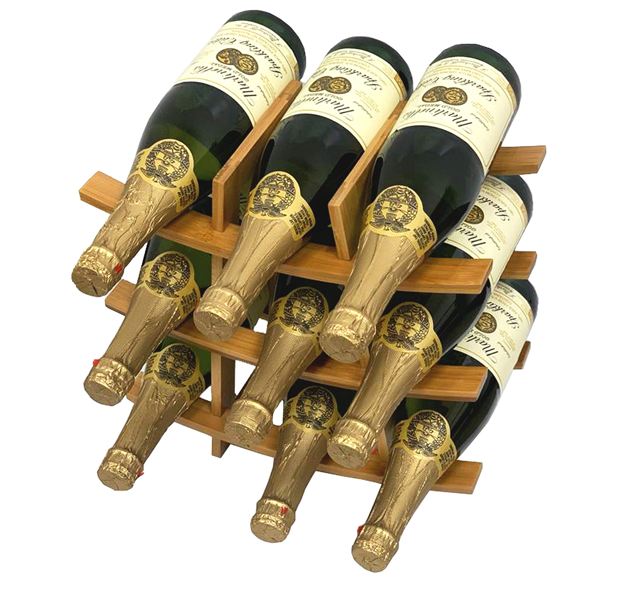 DECOMIL - 9 Bottle Samurai Style Stackable Modular Wine Rack Wine Storage Rack Solid Bamboo Wine Holder Display Shelves, Wobble-Free (9 Bottle Capacity - Samurai Style Capacity)