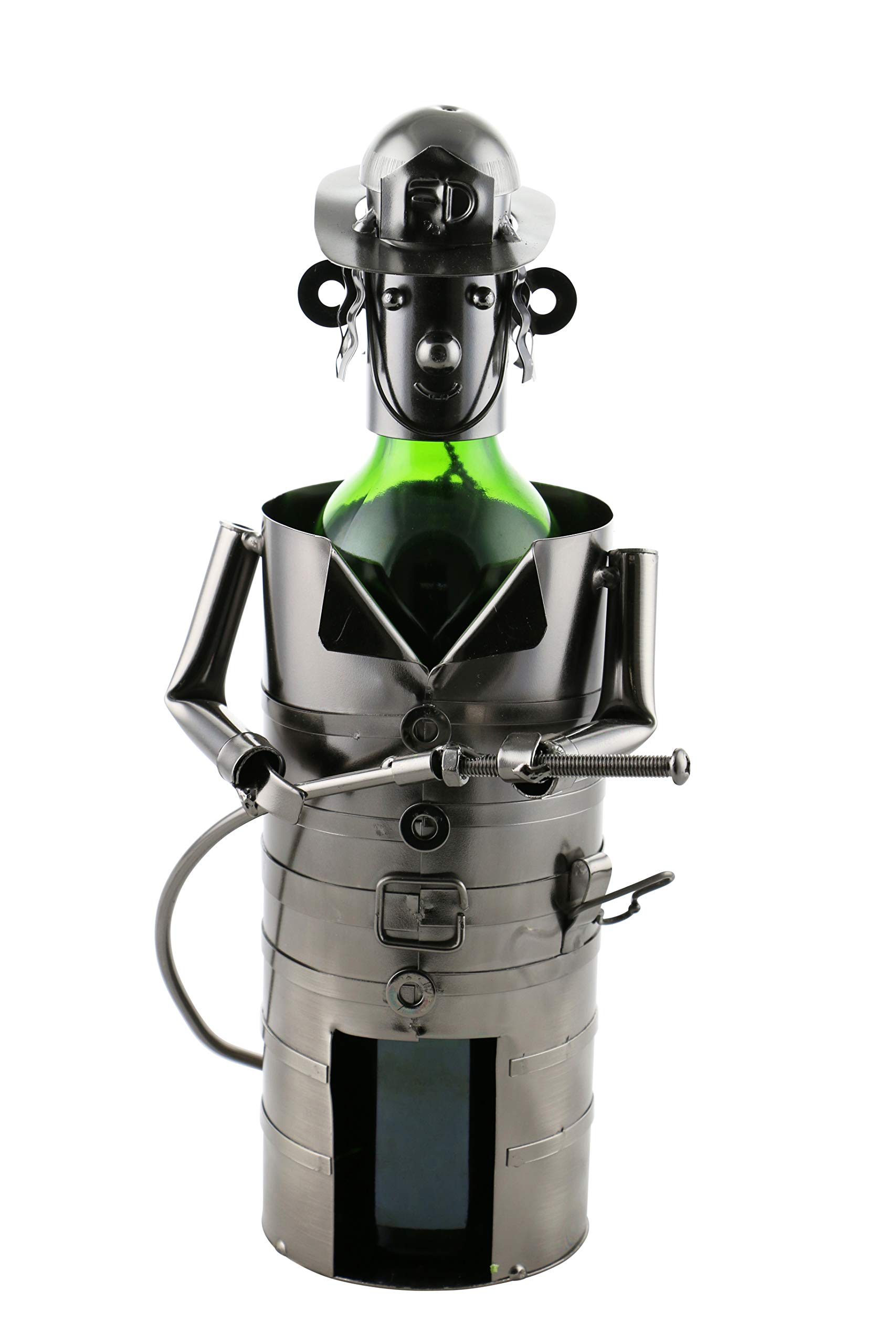 Wine Bodies Fireman Firefighter Metal Wine Bottle Holder, Charcoal