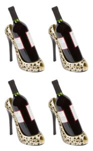 hilarious home high heel wine bottle holder - stylish conversation starter wine rack (leopard print, set of 4)