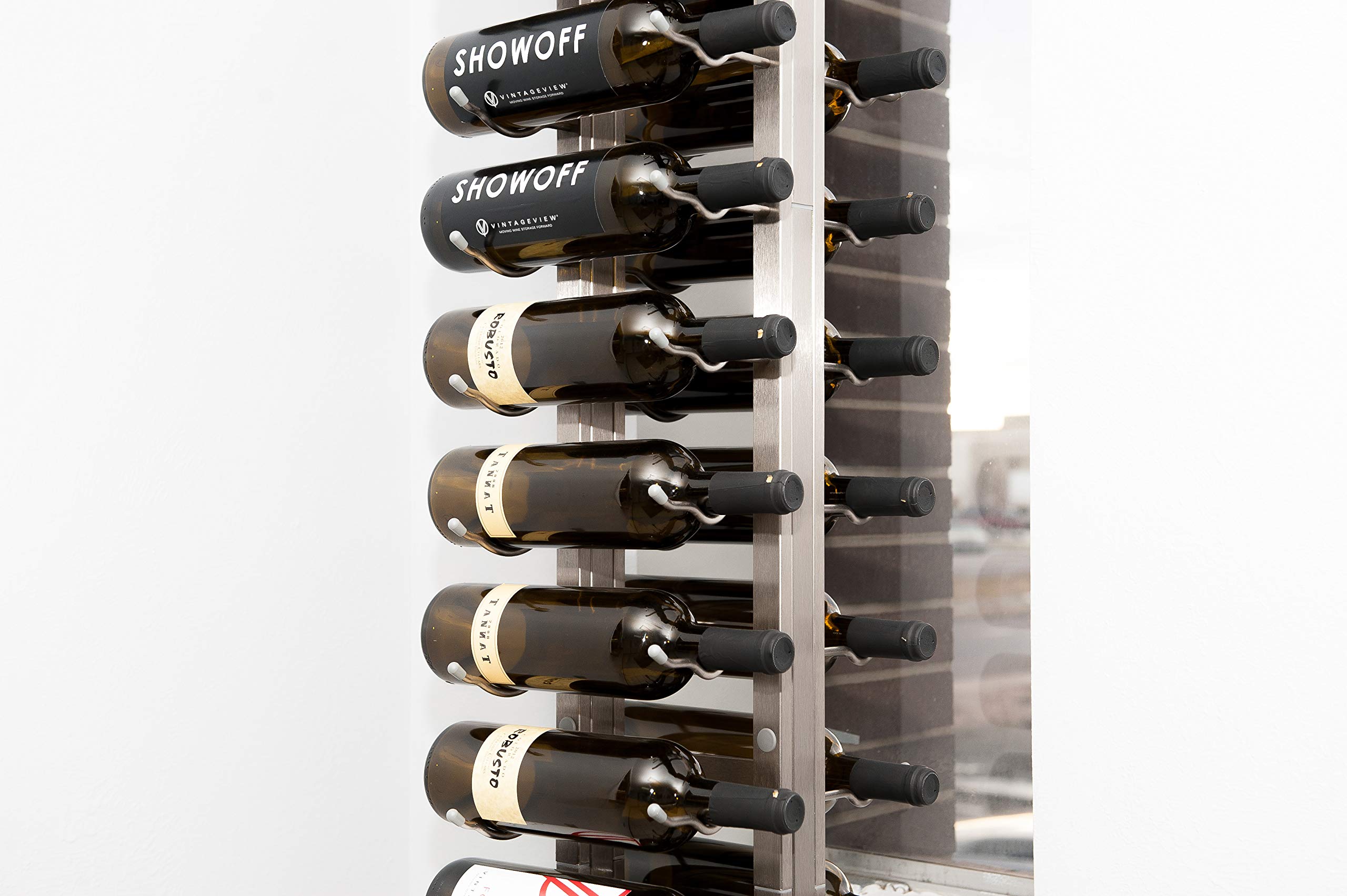 VintageView Wall Series Frame - Up to 162 Bottle Floating Wine Rack - Stylish Modern Wine Storage with Label Forward Design (Brushed Nickel, 10')