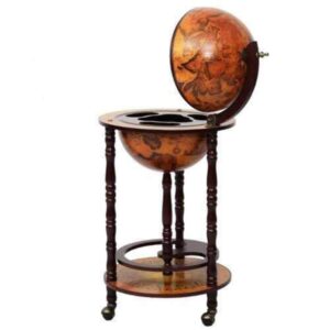 MTN Gearsmith New 36" Wood Globe Wine Bar Stand 16th Century Italian Rack Liquor Bottle Shelf