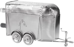 brubaker wine bottle holder 'horse trailer' - table top metal sculpture - with greeting card