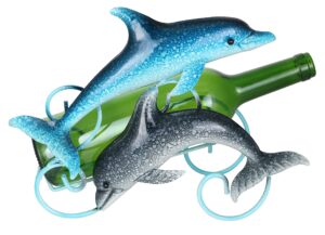 dancing bottlenose dolphin metal wine bottle holder