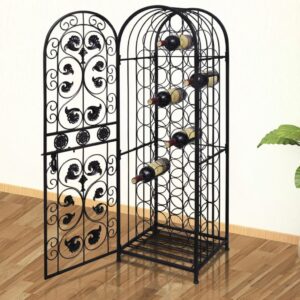 Festnight 45 Bottles Wine Rack Stand with Door Lockable Wrounght Iron Metal Freestanding Liquor Storage Display Cabinet for Living Room Kitchen Pub Bistro Bar Black 1' 6" x 1' 2" x 4' 5" (W x D x H)