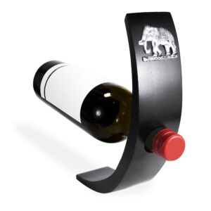 aeravida elephant mango wood balancing wine bottle holder pewter embellished, wine bottle holder, wine bottle holder stand, wine bottle holder decorative
