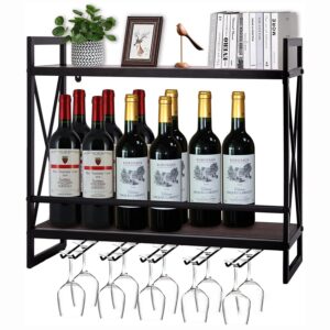 Gdrasuya10 LED Light Wine Rack Wall Mounted, Wine Bottle Display Rack Shelf Stemware Rack Metal Wine Storage Rack Hanging Wine Shelf for Home Decor 24 inch