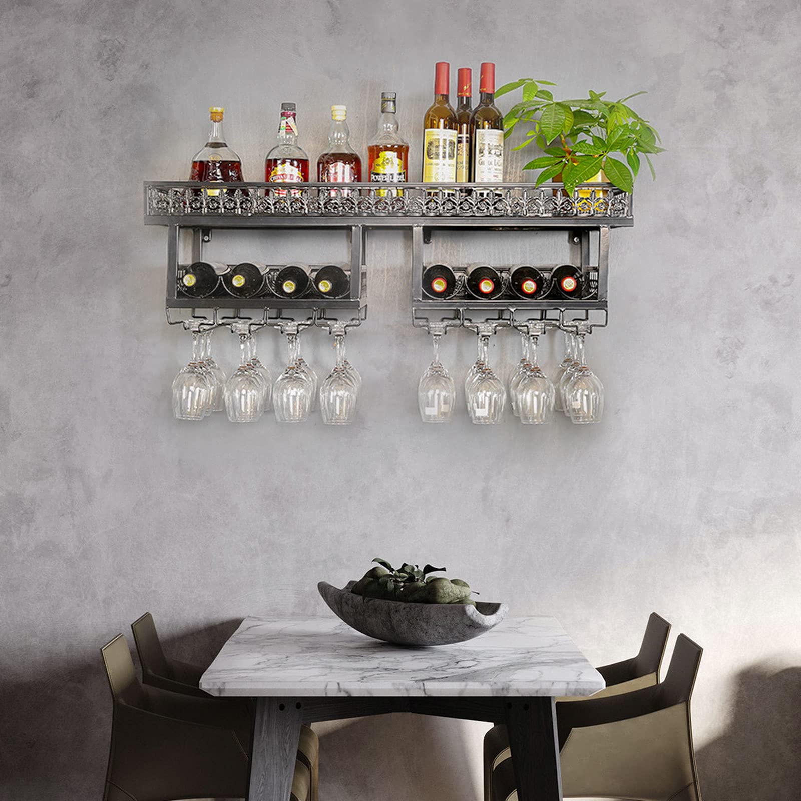 Wall Mounted Wine Rack,Hanging Glass Holders,Metal Wine Storage Display Shelf for Bar,Kitchen,Restaurant 39.4"*11.8"*11.8"