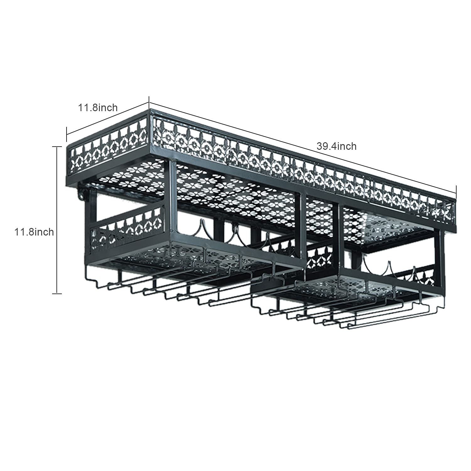 Wall Mounted Wine Rack,Hanging Glass Holders,Metal Wine Storage Display Shelf for Bar,Kitchen,Restaurant 39.4"*11.8"*11.8"