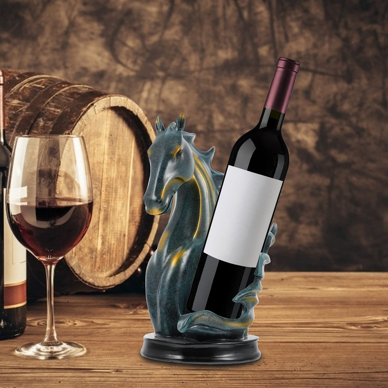 VORCOOL Decorative Wine Bottle Holder Resin Horse Head Display Countertop Tabletop Wine Rack Single Bottle Home Gift Kitchen Gift Wine Shelf