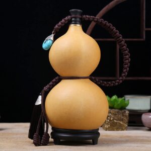 Water Gourd Wine Pendant Ornaments Natural Dried Gourd Water Bottle with Cover Hollow Gourd Chinese Pumpkin, 250ml