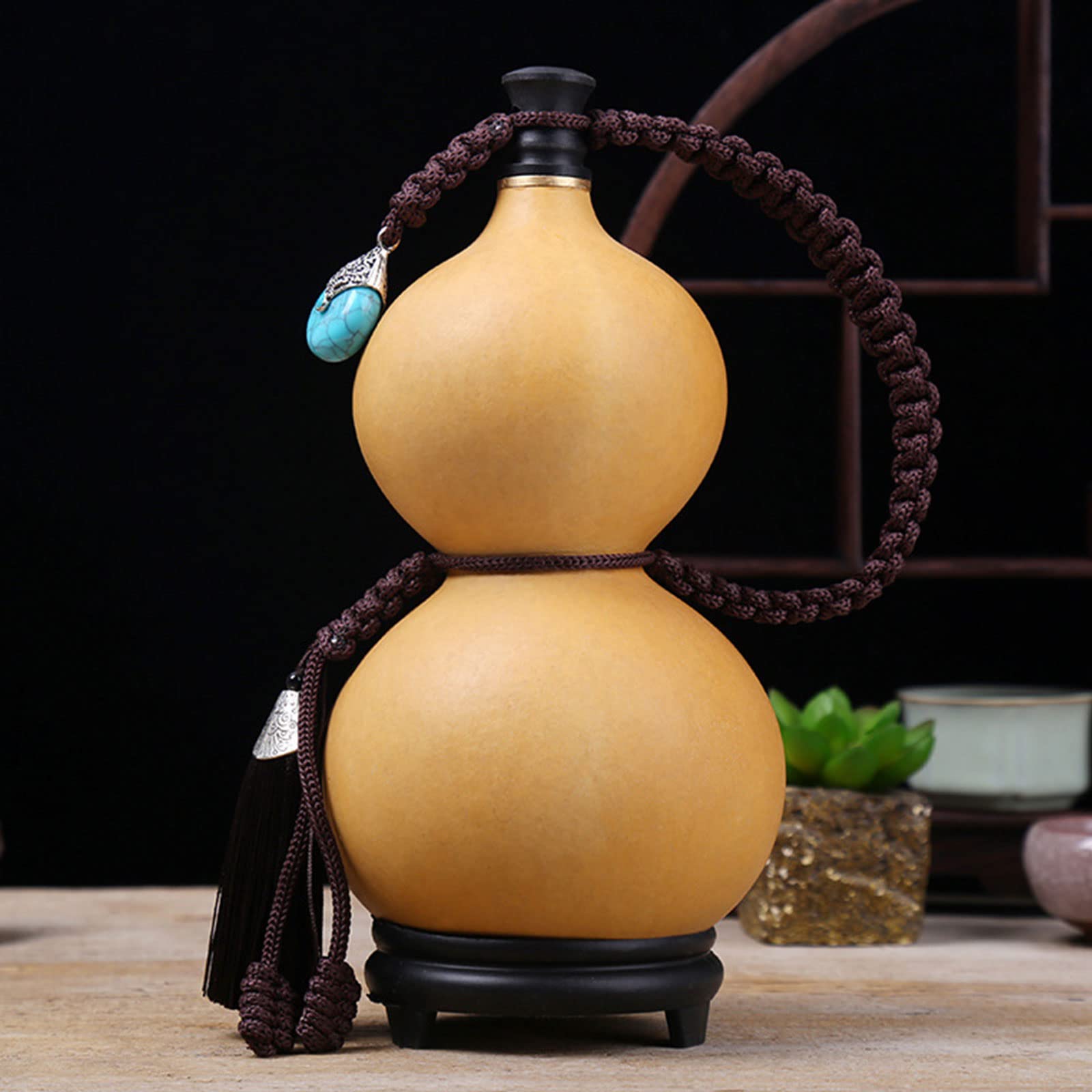 Water Gourd Wine Pendant Ornaments Natural Dried Gourd Water Bottle with Cover Hollow Gourd Chinese Pumpkin, 250ml