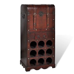 festnight retro wine rack with storage drawers and cabinet for 9 bottles liquor holder display stand living room, pub, bistro, kitchen, bar furniture decor 15.7 x. 10.7 x 31.1 inch (l x w x h)