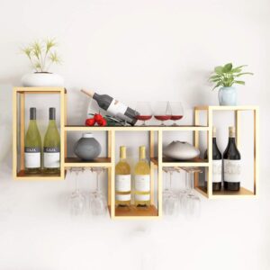 metal wall-mounted gold wine rack with goblet wine glass holder, home kitchen living room dining bar wall decoration display wine rack