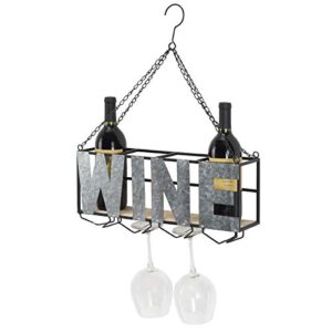 excello global products hanging or wall mounted wine rack: wine bottle holder & wine glass holder - egp-hd-0032