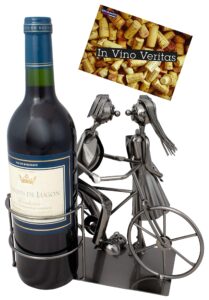brubaker wine bottle holder 'couple on bike' - table top metal sculpture - with greeting card