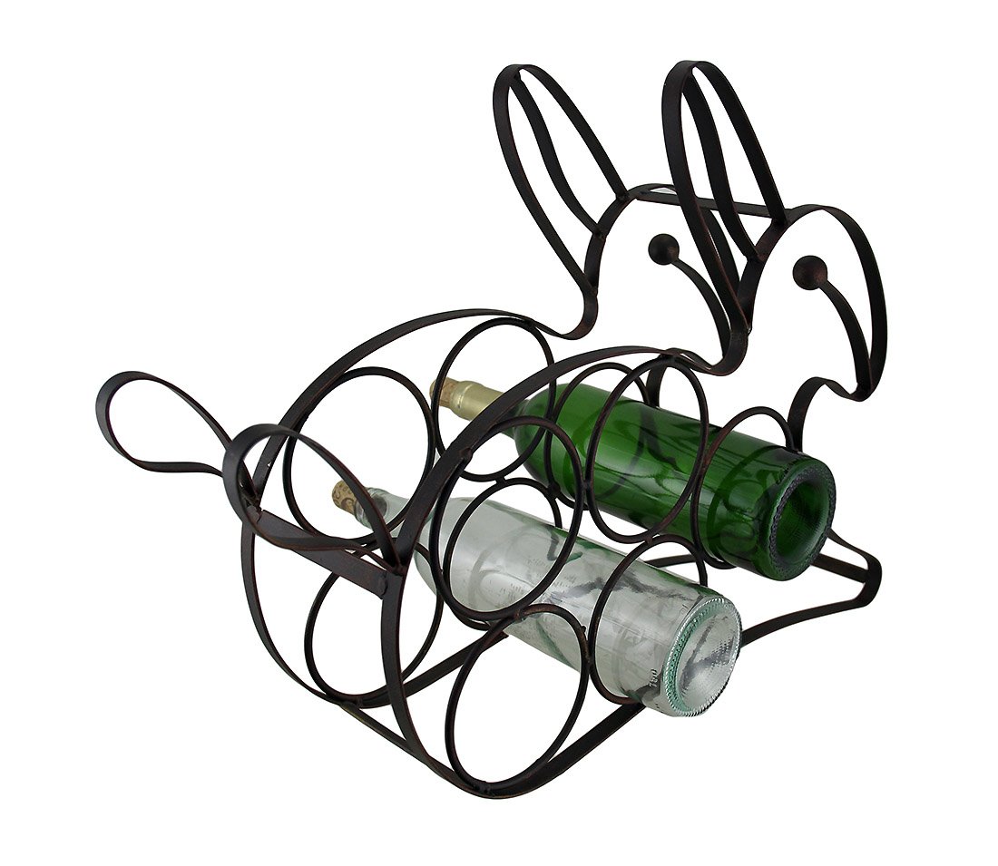Zeckos Black Enamel Coated Metal Bunny Rabbit Wine Rack - Holds 5 Bottles - 20.5 Inches Long - Ideal for Countertops and Kitchen Displays - Whimsical Elegance
