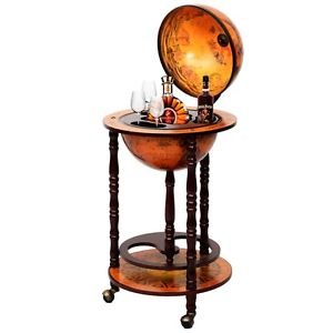 36" Wood Globe Wine Bar Stand 16th Century Italian Rack Liquor Bottle Shelf New