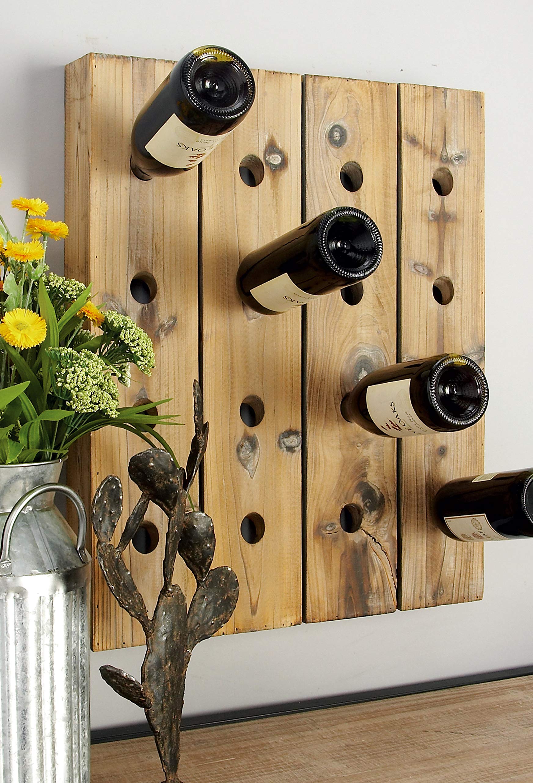 Deco 79 Wood 16 Bottle Wall Wine Rack, 21" x 4" x 25", Brown