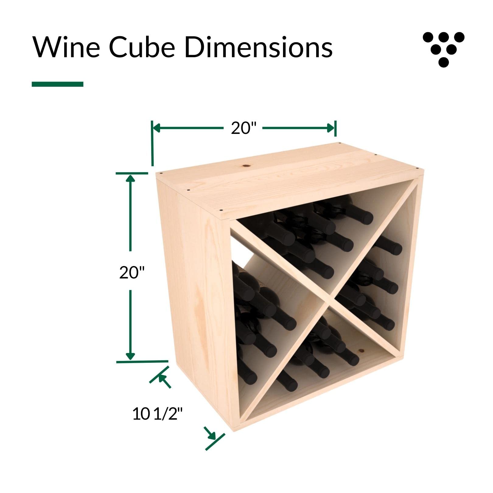 Wine Racks America Living Series Cube Wine Rack - Durable and Modular Wine Storage System, Pine Unstained - Holds 24 Bottles