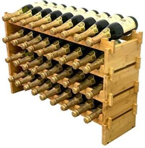 coin and coins - 36 bottle stackable modular wine rack wine storage rack solid bamboo wine holder display shelves, wobble-free (4-tier, 36 bottle capacity)