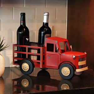 Sunnydaze Rustic Red Truck Sheet Iron Countertop Wine Rack - Holder Stores 4 Wine or Liquor Bottles