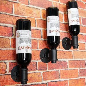 3Pcs Creative Handstand Wine Bottle Holder Retro Metal Wine Rack Wall-Mounted Single Bottle Wine Holder Wall Decor Black, 3.34 x 3.34 x 3.34 inches (524)