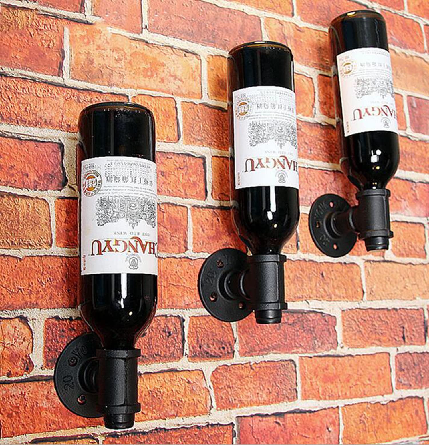 3Pcs Creative Handstand Wine Bottle Holder Retro Metal Wine Rack Wall-Mounted Single Bottle Wine Holder Wall Decor Black, 3.34 x 3.34 x 3.34 inches (524)