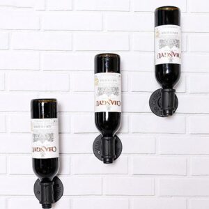 3Pcs Creative Handstand Wine Bottle Holder Retro Metal Wine Rack Wall-Mounted Single Bottle Wine Holder Wall Decor Black, 3.34 x 3.34 x 3.34 inches (524)