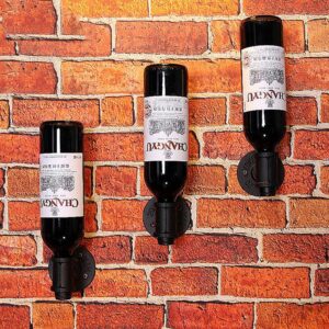 3Pcs Creative Handstand Wine Bottle Holder Retro Metal Wine Rack Wall-Mounted Single Bottle Wine Holder Wall Decor Black, 3.34 x 3.34 x 3.34 inches (524)