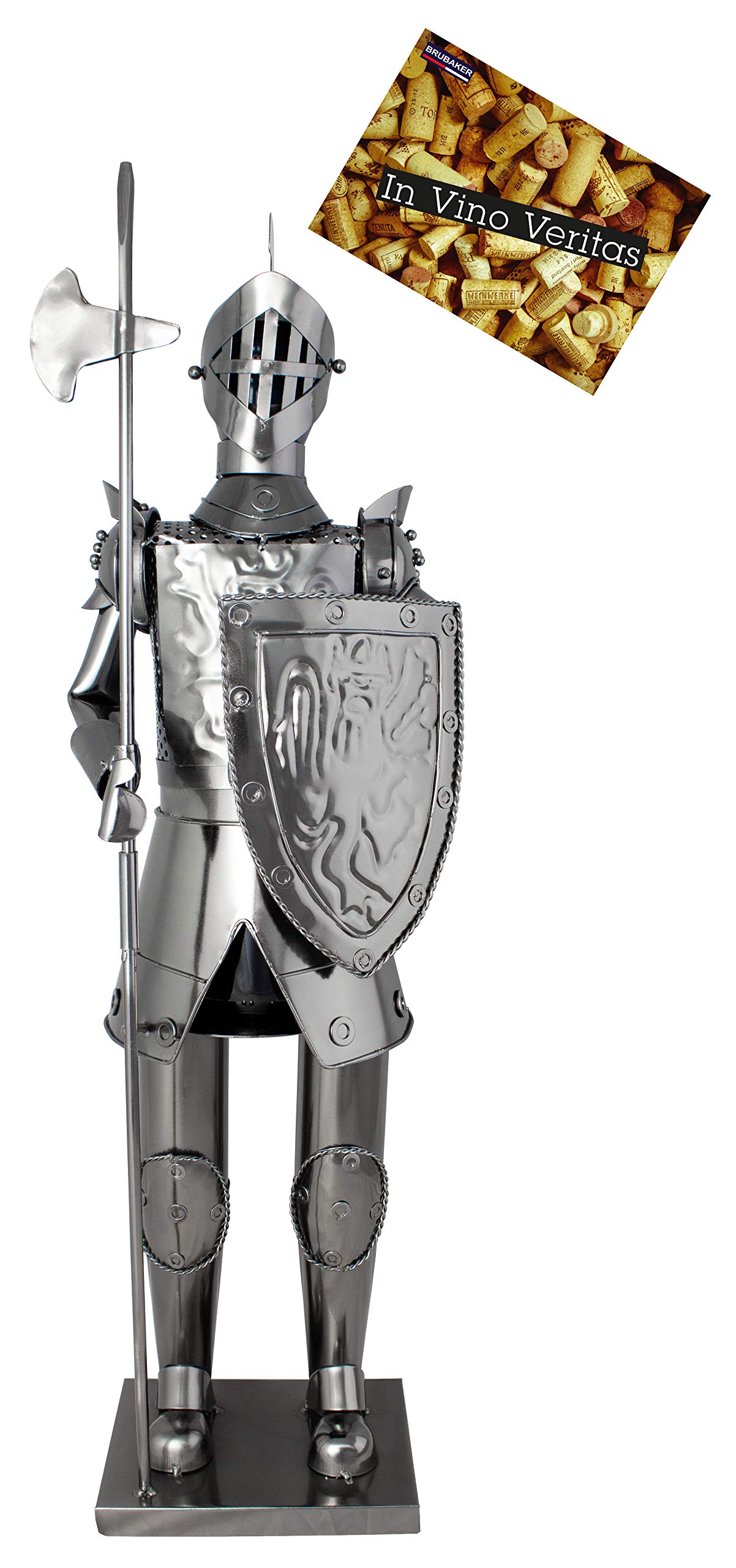 BRUBAKER Wine Bottle Holder 'Knight' - Table Top Metal Sculpture - with Greeting Card