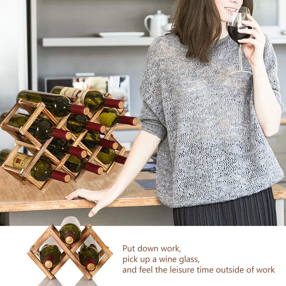 Meltset M Wooden Wine Rack Foldable Wine Holder Tabletop 3 Bottles Small Wine Storage Stand Natural Solid Wood Wine Bottle Cube Organizer Display Shelf for Home Kitchen Cabinet Bar Cellar