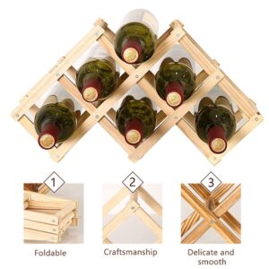 Meltset M Wooden Wine Rack Foldable Wine Holder Tabletop 3 Bottles Small Wine Storage Stand Natural Solid Wood Wine Bottle Cube Organizer Display Shelf for Home Kitchen Cabinet Bar Cellar