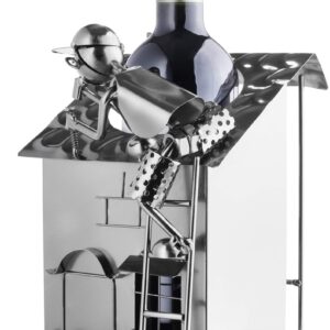 BRUBAKER Wine Bottle Holder 'Home Sweet Home' - Table Top Metal Sculpture - with Greeting Card