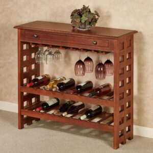 touch of class colborn wine rack table - regal walnut - made of wood - traditional style - 18 bottle holder display - rustic racks for living room, storage - mission style - wine bar