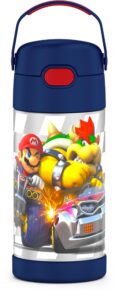 thermos funtainer 12 ounce stainless steel vacuum insulated kids straw bottle, super mario brothers