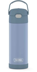 thermos funtainer 16 ounce stainless steel vacuum insulated bottle with wide spout lid, denim blue
