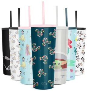 simple modern disney character insulated water bottle tumbler with straw lid -stainless steel reusable wide mouth travel cup 24oz tumbler mickey mouse floral riptide