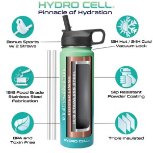 HYDRO CELL Stainless Steel Insulated Water Bottle with Straw - For Cold & Hot Drinks - Metal Vacuum Flask with Screw Cap and Modern Leakproof Sport Thermos for Kids & Adults (Mint/Green 24oz)