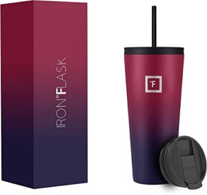 iron °flask classic tumbler 2.0-2 lids (straw/flip), vacuum insulated stainless steel water bottle, double walled, drinking cup, thermo travel mug - dark rainbow, 32 oz